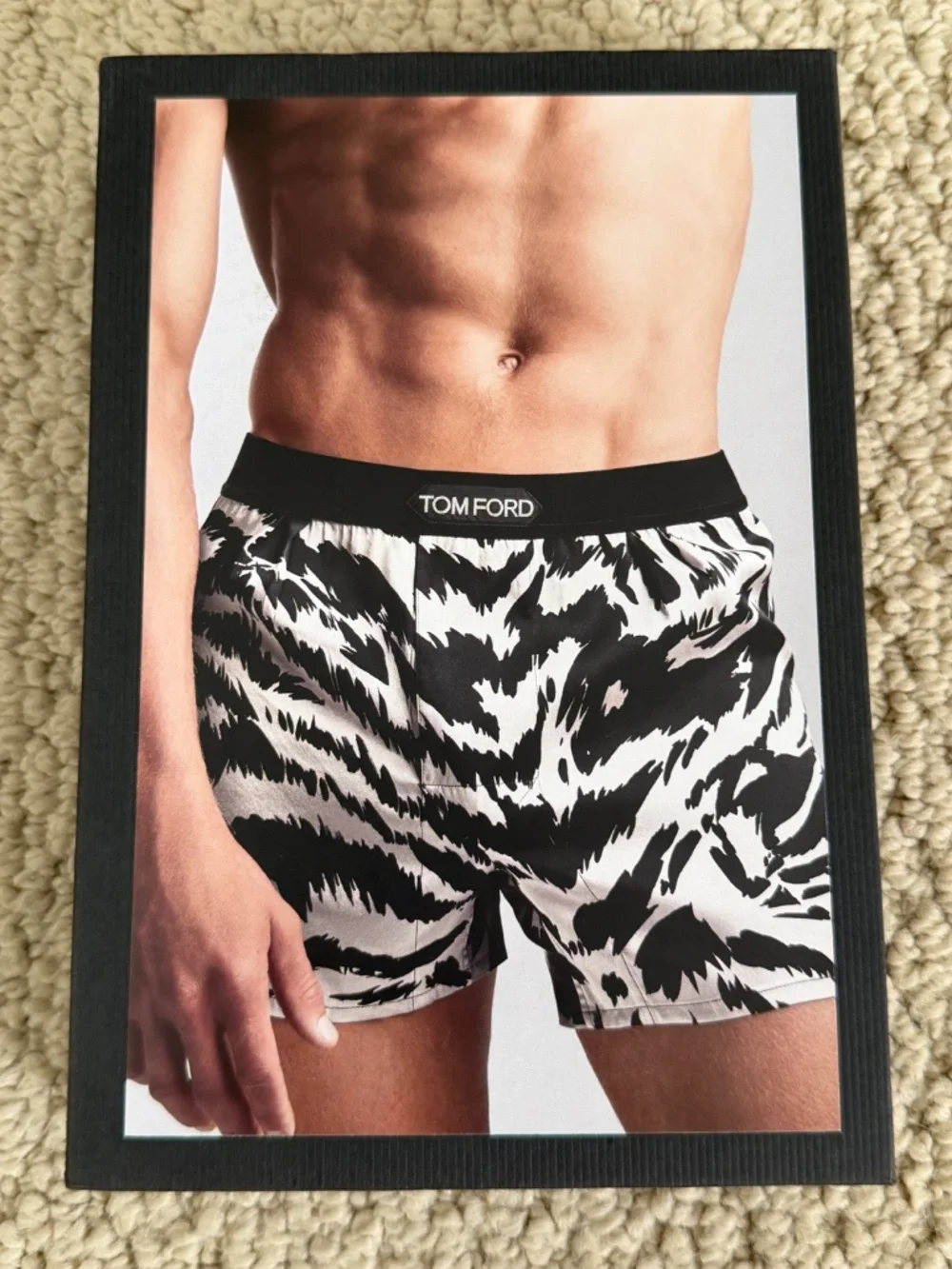 Tom Ford Gray Black Zebra Stretch Silk Logo Velvet Waistband Boxer Shorts
